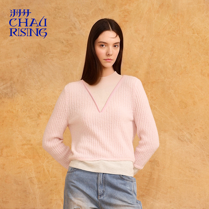 洲升/CHAU.RISING2025秋冬新款圈圈羊绒羊毛混纱假两件基础打底女