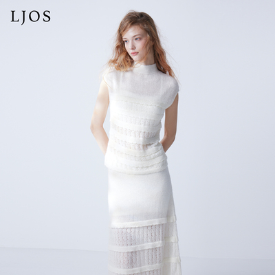 LJOS｜针织羊驼毛上衣珍珠白色浅蔷薇粉色2025早秋针织短袖