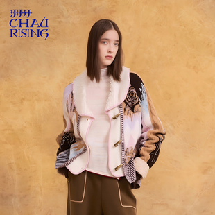 洲升/CHAU.RISING2025秋冬新款艺术大翻领羊毛开衫复古毛衣外套女
