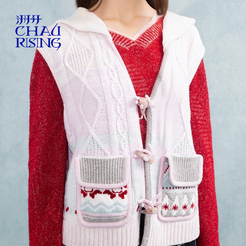 洲升/CHAU.RISING2025秋季新款费尔岛渐变羊毛马甲甜美马甲毛衣女