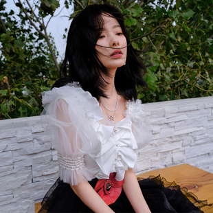 设计师CHICCO MAO毛宝宝千层褶泡泡袖上衣欧根纱塔裙女陈卓璇同款