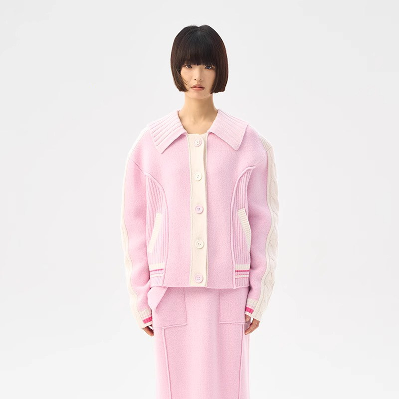 CHAU.RISING/洲升23秋冬新品宽松厚毛衣外套彩色休闲羊毛翻领夹克