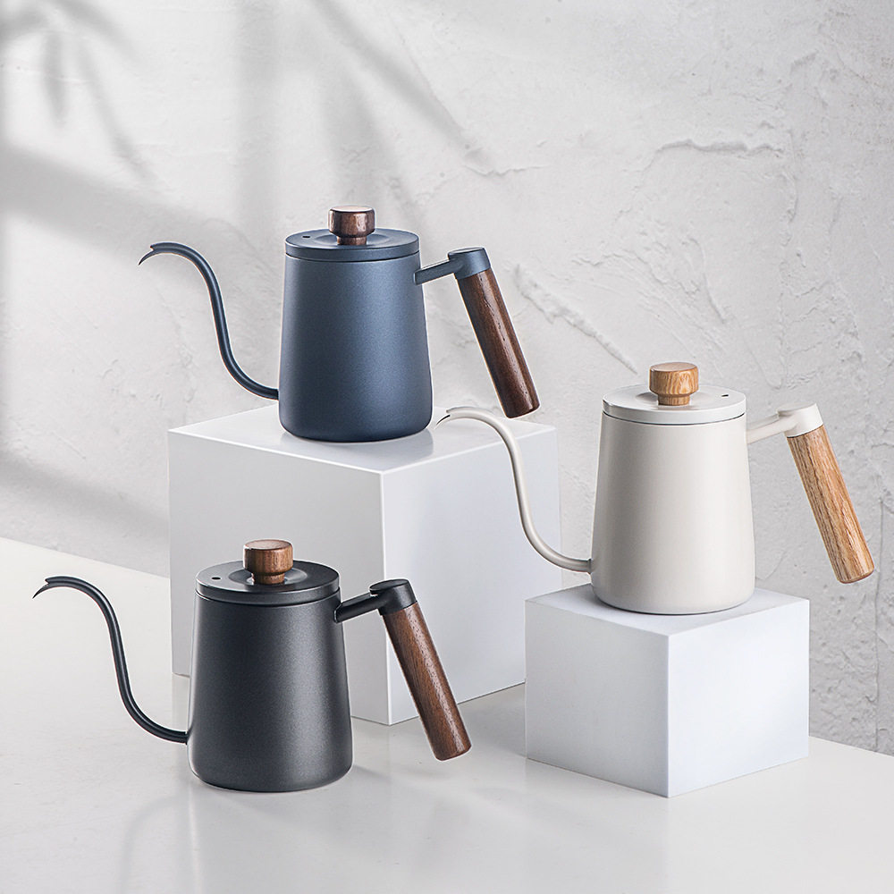 挂耳咖啡手冲壶304不锈钢滴滤咖啡壶细口长嘴壶防烫木柄带刻度