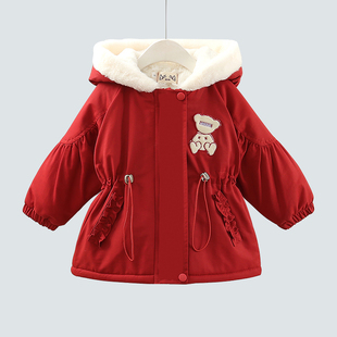 女童冬装加绒外套2026新款儿童夹棉派克服韩版棉衣宝宝仿兔毛棉服