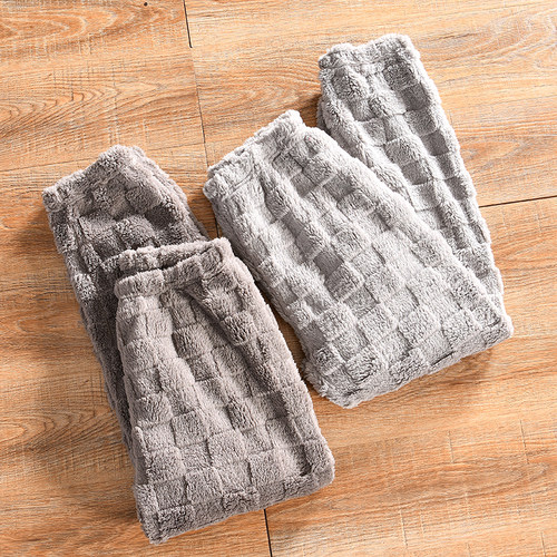 【方格肌理+法兰绒！外贸尾货】秋冬男士松紧腰家居舒适保暖长裤