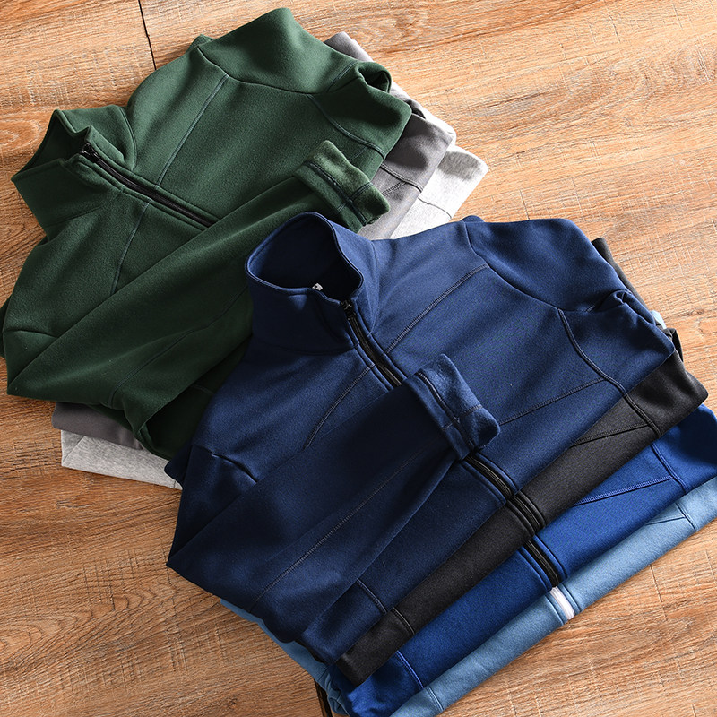 外贸剪标立领秋冬加绒开衫卫衣