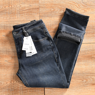 外贸尾货 内里加绒 秋冬季 男士 百搭弹力舒适牛仔裤 时尚 韩国单