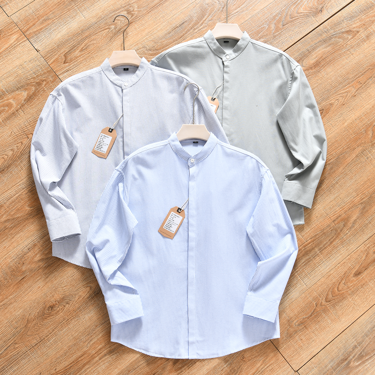 【日系小众~牛津纺+全棉透气】秋冬男士休闲百搭立领条纹衬衫衬衣
