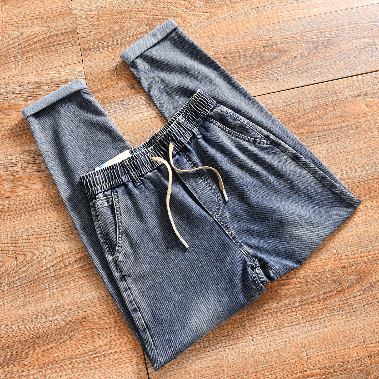 【设计师系~棉氨混纺+弹力无拘束】春秋季男士松紧腰休闲牛仔裤潮