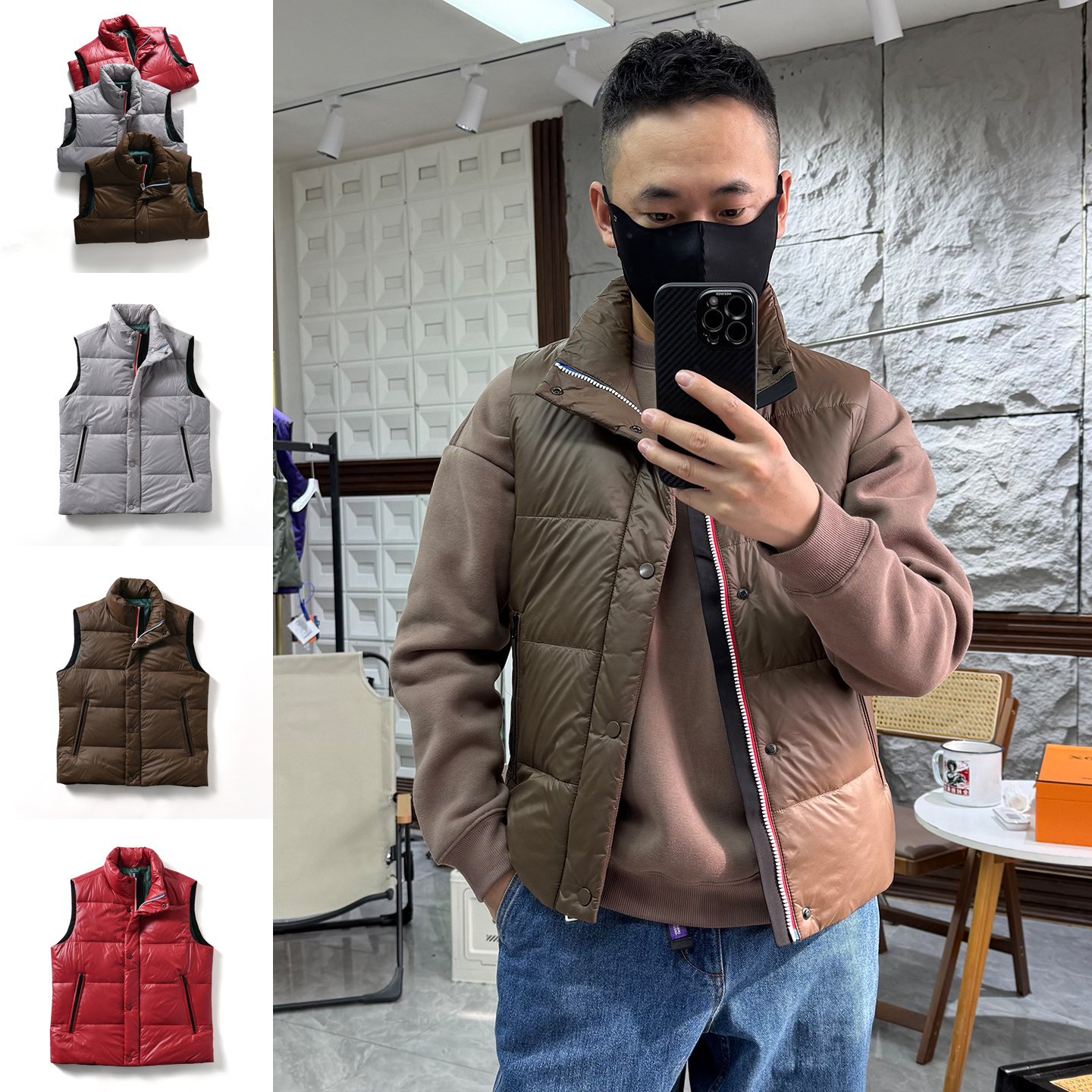 【捡漏~鸭绒+丝绵充填-外贸尾货】冬季男加厚保暖立领羽绒棉马甲
