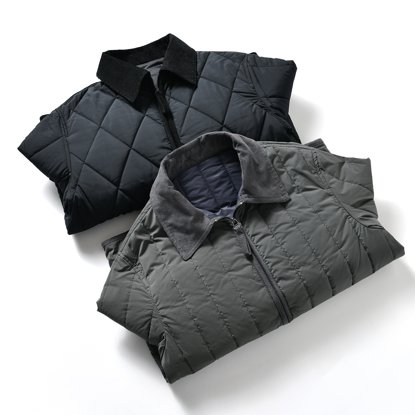 【巴恩风~菱形格绗缝+撞色领】秋冬男士翻领棉衣加厚保暖外套棉服