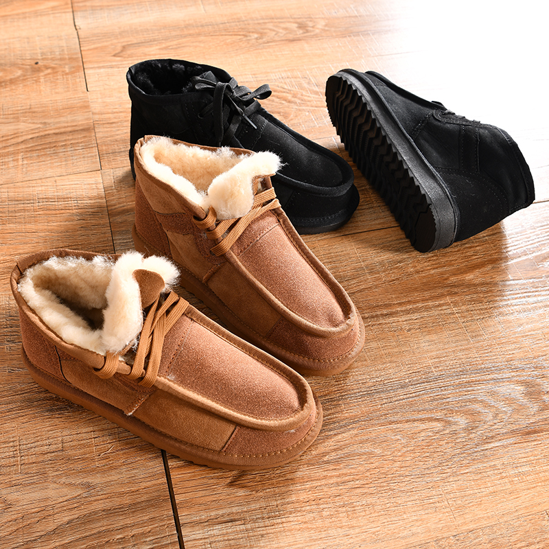 【御寒保暖+皮毛一体~牛皮鞋面】冬季男女情侣款加绒加厚雪地靴潮