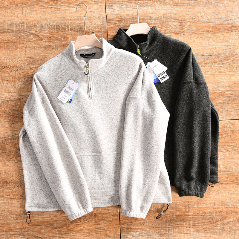 【日系微阔-加绒保暖-外贸尾货】秋冬男士立领半拉链针织抓绒卫衣