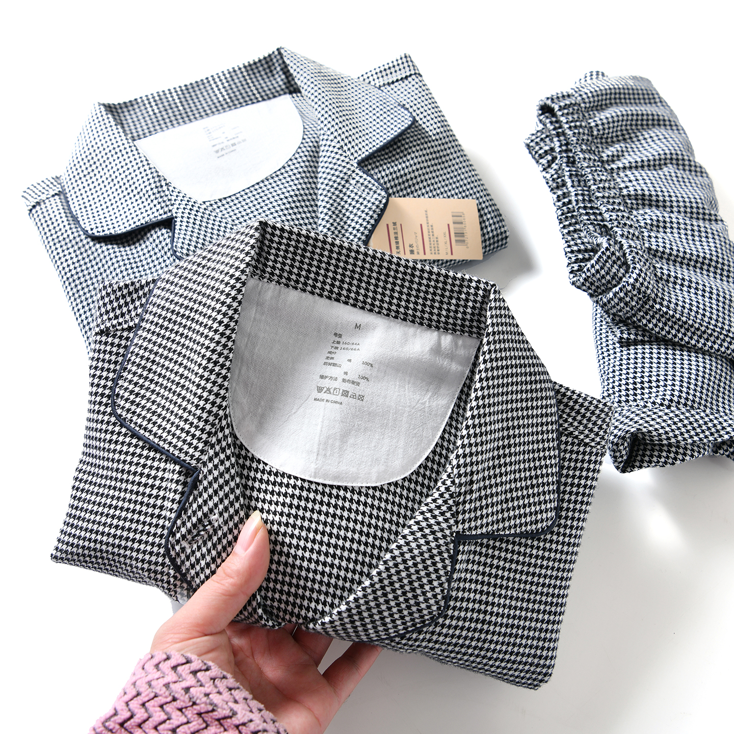 【日单~全棉水洗+千鸟格肌理】秋冬男女法兰绒家居2件套睡衣套装