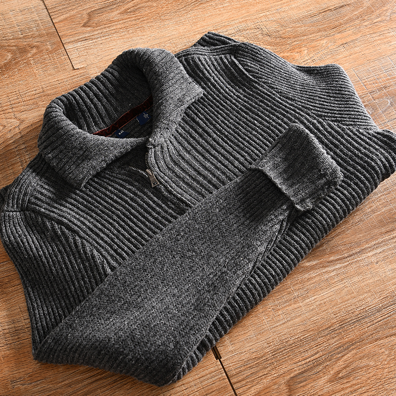 外贸剪标套头翻领针织毛衣