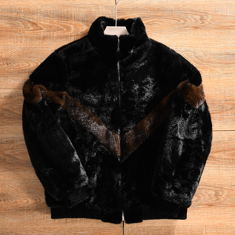 【公司单-加厚保暖+外贸尾货】冬季男士仿貂绒立领夹克加绒外套潮