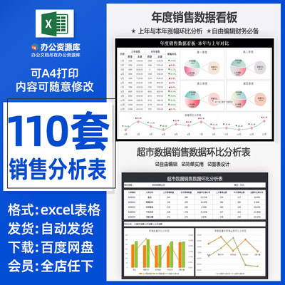 销售数据分析excel表格业务统计报表利润分析市场数据计划表模板