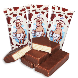 俄罗斯进口食品康吉大奶牛牛奶味威化饼干巧克力零食