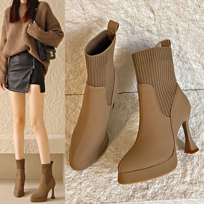 网红高尖头短靴秋冬弹力靴
