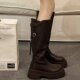 厚底增高长筒靴女2025新款 早秋冬季 显瘦不过膝骑士靴黑色高筒靴子