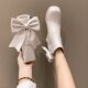 靴子秋款 女马丁靴白色增高短筒蝴蝶结粗跟防水台高跟短靴女小个子