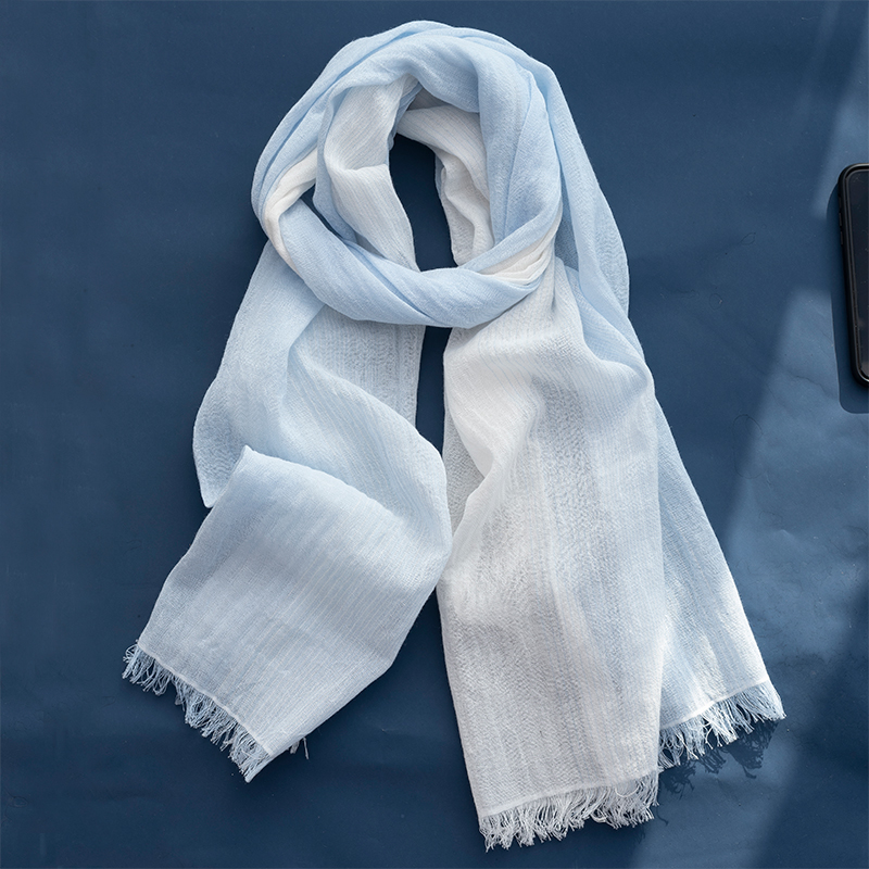 柔软 日系真棉麻围巾女春秋薄款夏季丝巾亚麻保暖高端渐变色披肩