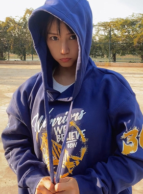 dpoy原创设计水墨风勇士库里欧美高街篮球卫衣加绒男连帽重磅毛圈