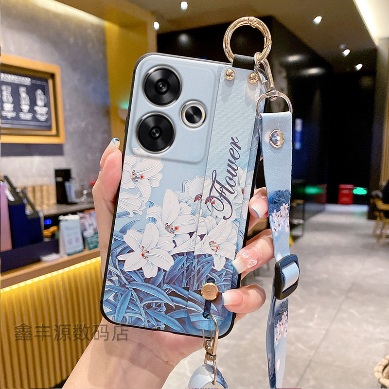 适用红米Turbo3手机壳挂绳斜挎绳新款redmiturbo4保护壳背带浮雕红米NOTE12Turbo硅胶软高级腕带支架pro国风