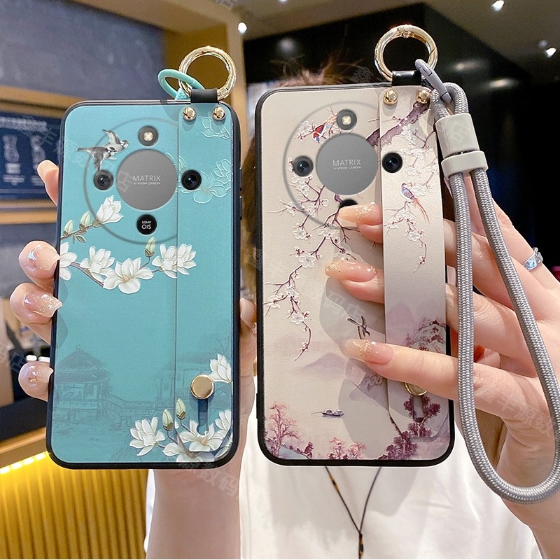 适用荣耀X70手机壳保护壳手提绳X60gt腕带支架X40gt手腕绳硅胶X30个性X50gt国风X40软壳X60国风X50pro浮雕Pro