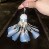 diy手工梦幻蝴蝶羽毛球蓝色挂件材料钥匙扣女朋友七夕情人节礼物