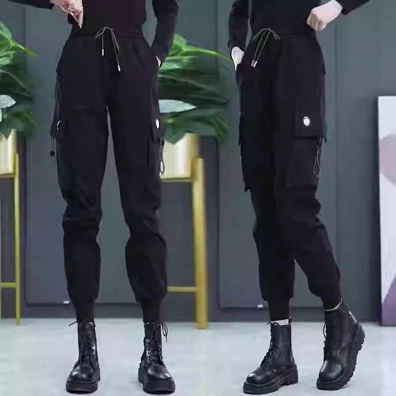 军绿色2025春秋新款高腰显瘦九分束脚加绒工装裤女冬哈伦休闲裤子