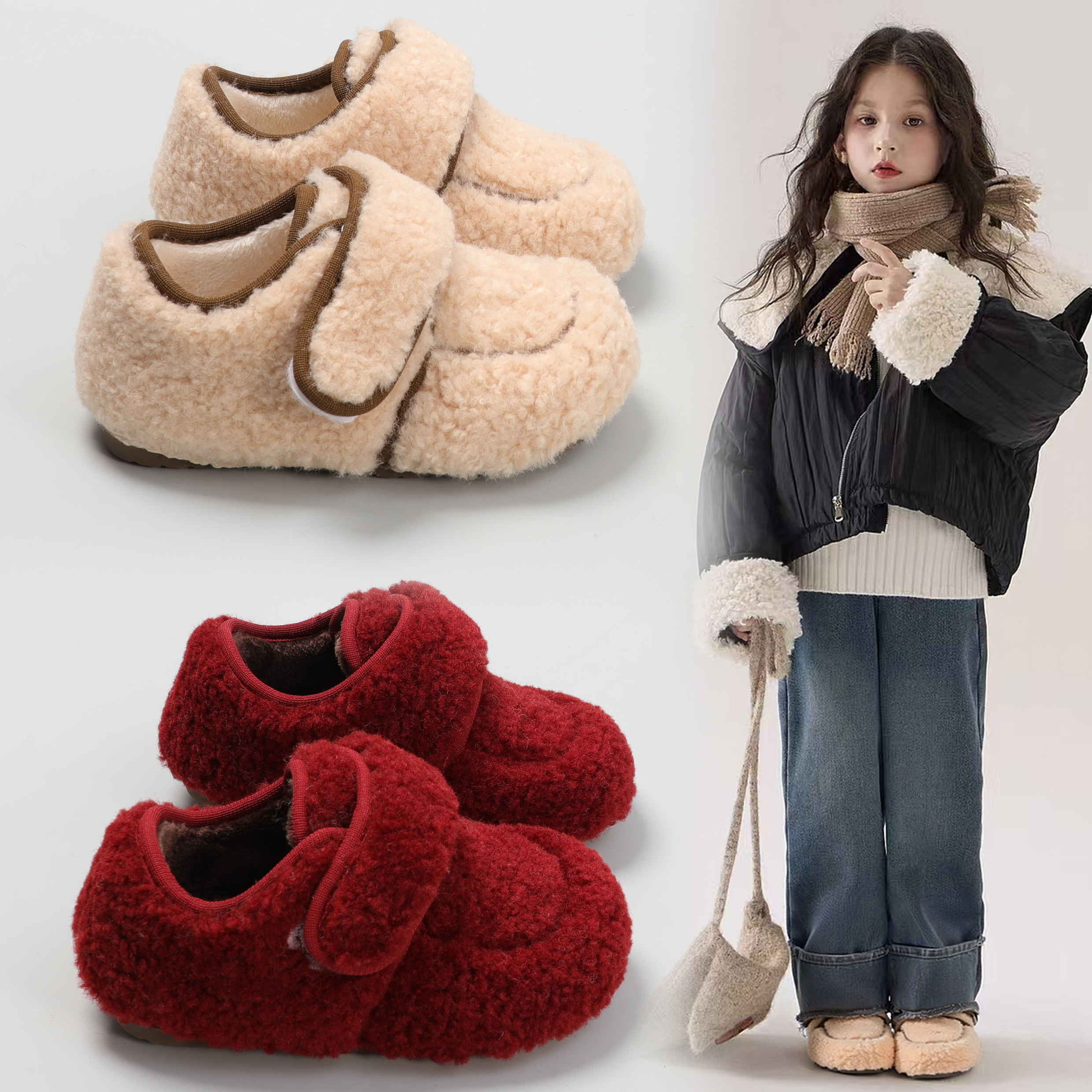 女童休闲加绒加厚保暖羊羔毛棉鞋2025冬季新款软底女宝豆豆鞋百搭,童鞋/婴儿鞋/亲子鞋,棉鞋,淘宝优惠券,粉丝福利购,淘宝优惠卷