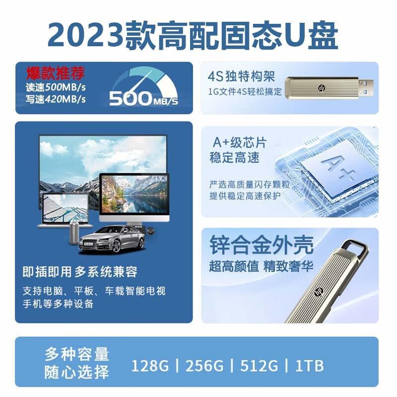 惠.普（H.P）X911SUSB3.2高速固态U盘大容量铝合金材质耐磨抗摔轻