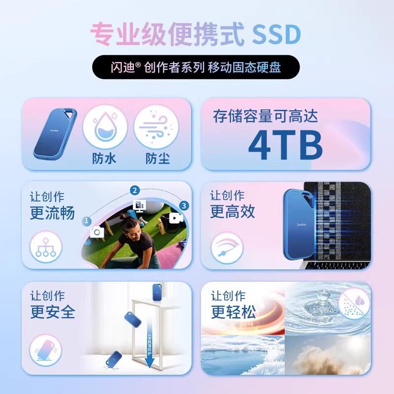 闪.迪创作者E81C移动固态硬盘1T2T4T读2000M手机电脑外接便携PSSD