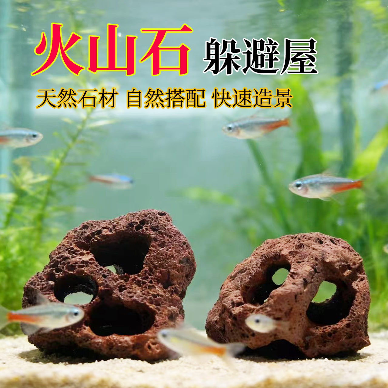 造景火山石小鱼小虾躲避屋鱼缸观赏虾黑壳虾躲避屋小型产卵繁殖窝