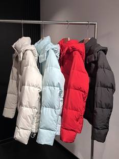 2025新款连帽羽绒服女短款泡芙五格保暖白鸭绒面包服外套