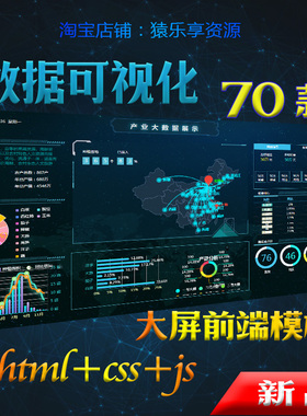 70款大数据屏前端html模板数据大屏可视化js+css+echarts看板源码