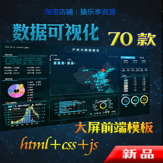 70款大数据屏前端html模板数据大屏可视化js+css+echarts看板源码