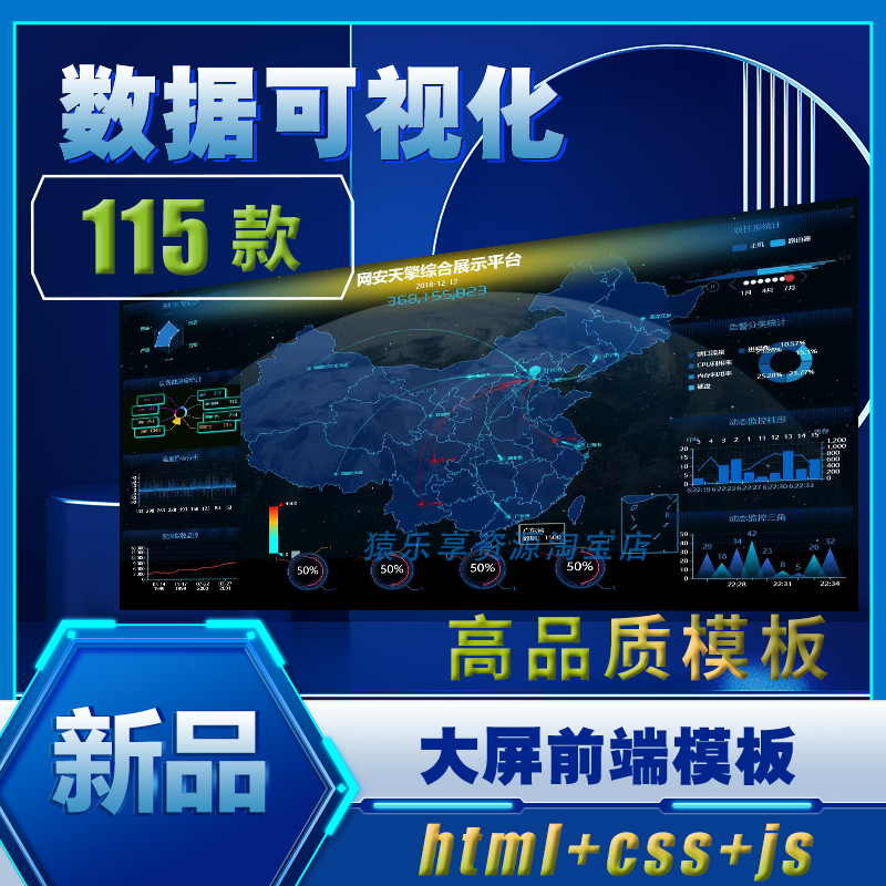 Echarts数据可视化大屏设计素材html前端源码大数据屏bi模板115款