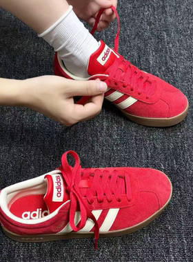 adidasCourtClassic舒适轻盈防滑耐磨低帮情侣板鞋男女红色KK3774