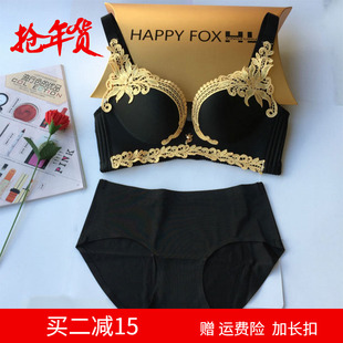 香港金狐狸内衣官方正品幸福花胸罩无钢圈聚拢加厚透气火狐狸文胸