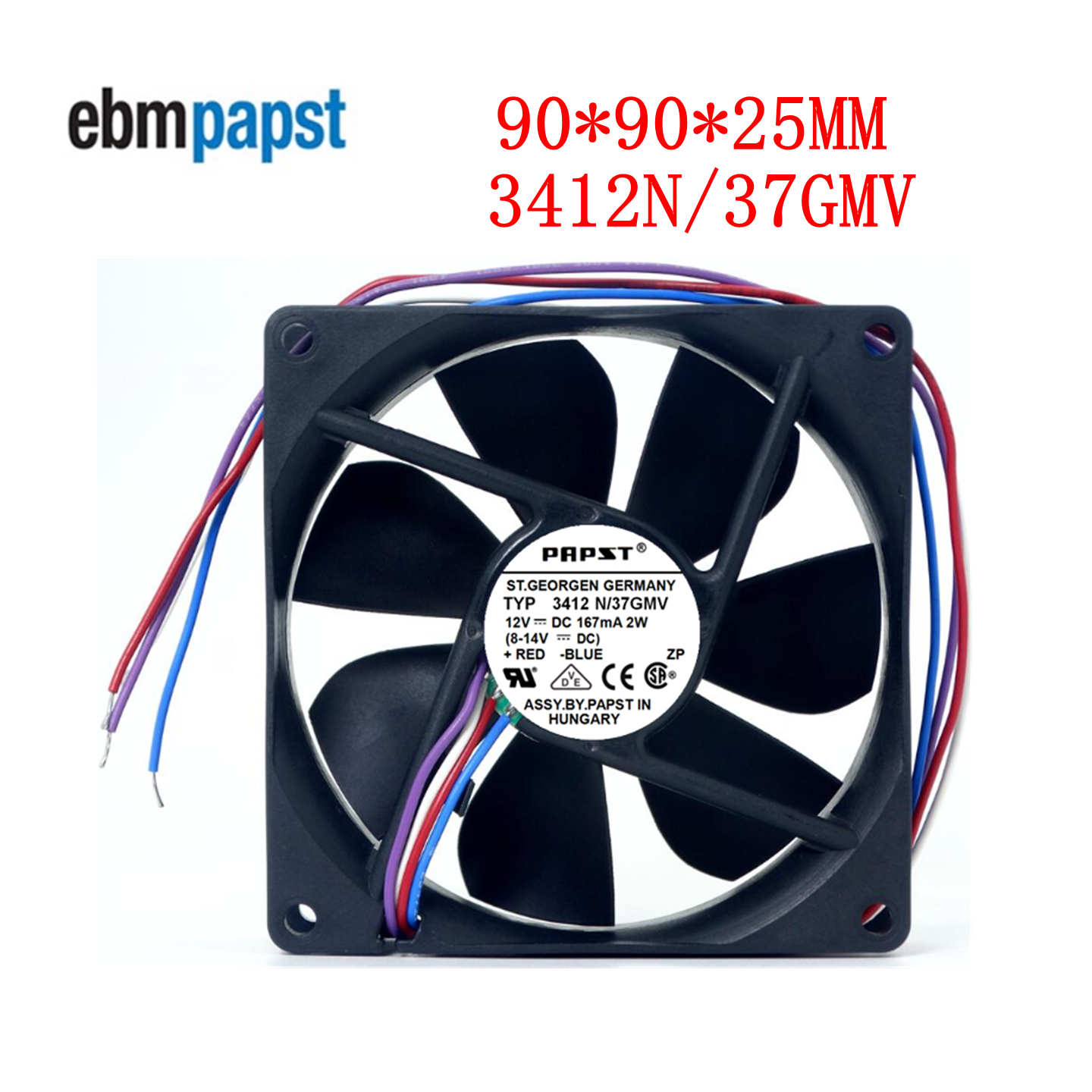 全新正品德国风机 9025 TYP 3412N/37GMV风扇 12V 2W变频器风扇