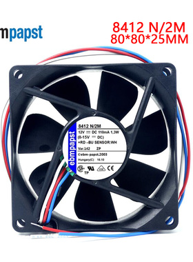 直流风机 德国 8412N/2M 8CM 8025 12V 1.3W 8CM/厘米超静音风扇