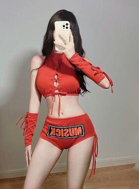 DS演出服夜店gogo服装dj女酒吧领舞服爵士舞B组女团性感红色套装