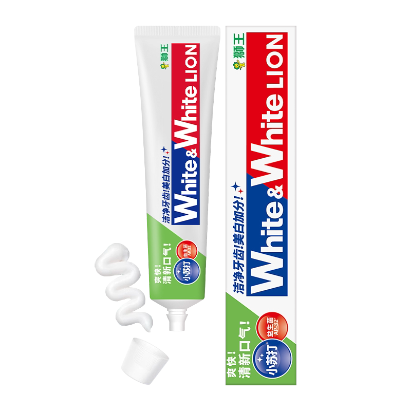 狮王WHITE&WHITE大白小苏打益生菌清新牙膏去黄去口臭青柠香120克