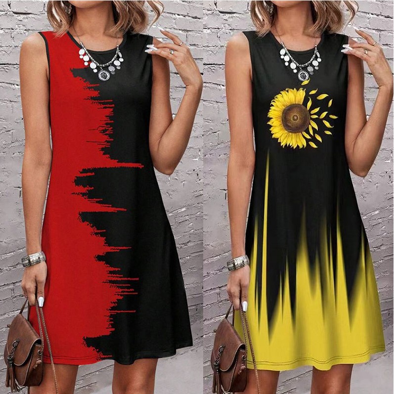 春夏欧美跨境新款女装亚马逊独立站时尚潮流印花女装连衣裙女