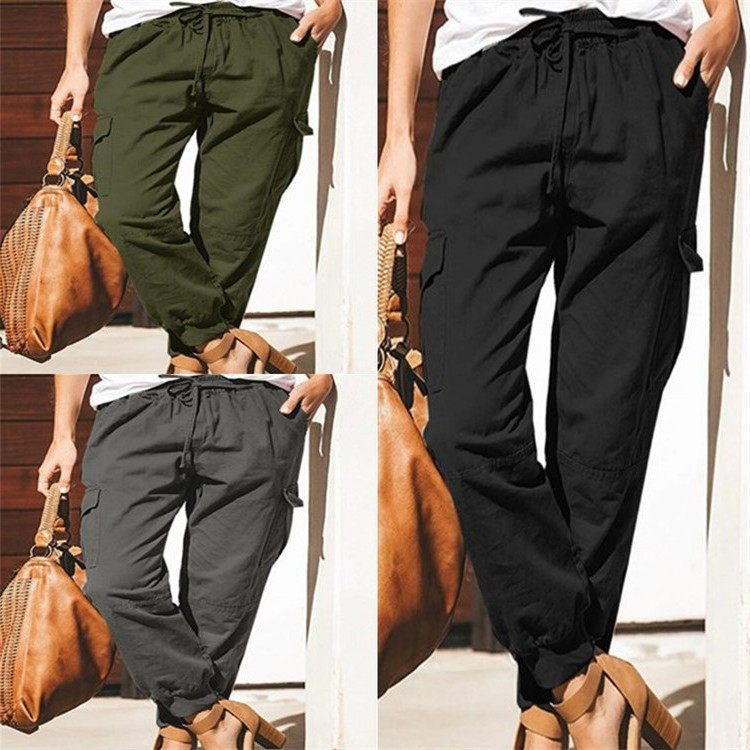 欧美独立站女装纯色休闲时尚口袋工装长裤,个性定制/设计服务/DIY,连衣裙加工定制,淘宝优惠券,粉丝福利购,淘宝优惠卷