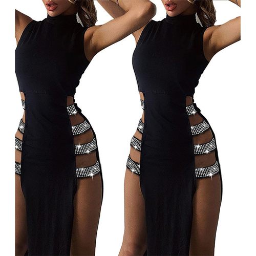 亚马逊爆款 速卖通独立站欧美性感开叉拼接无袖女装连衣裙