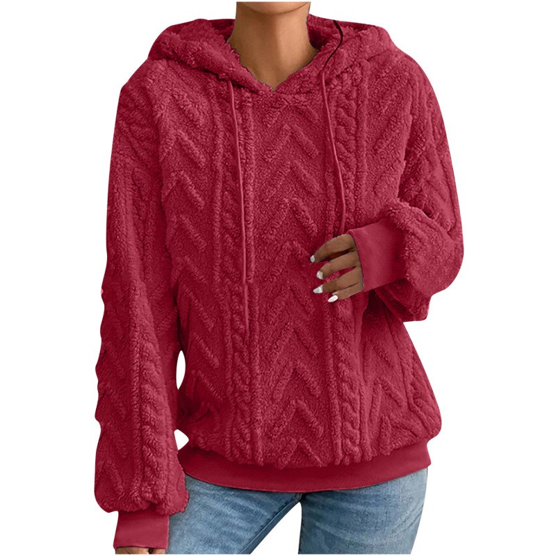 年新秋季拼接女装新款纯色连帽加厚提花长袖卫衣外套