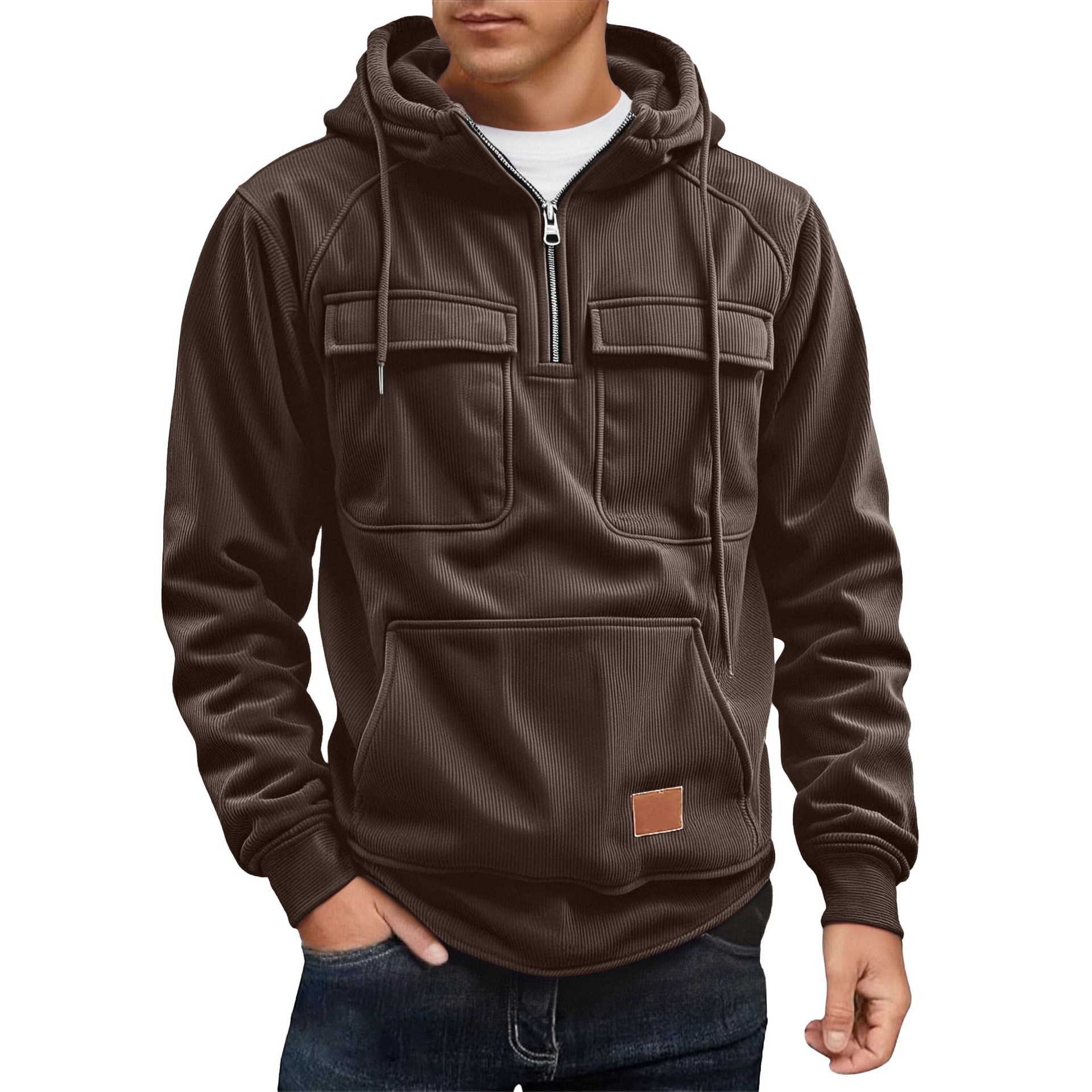 欧美男休闲外套连帽秋冬卫衣外贸欧洲站亚马逊多口袋拉链